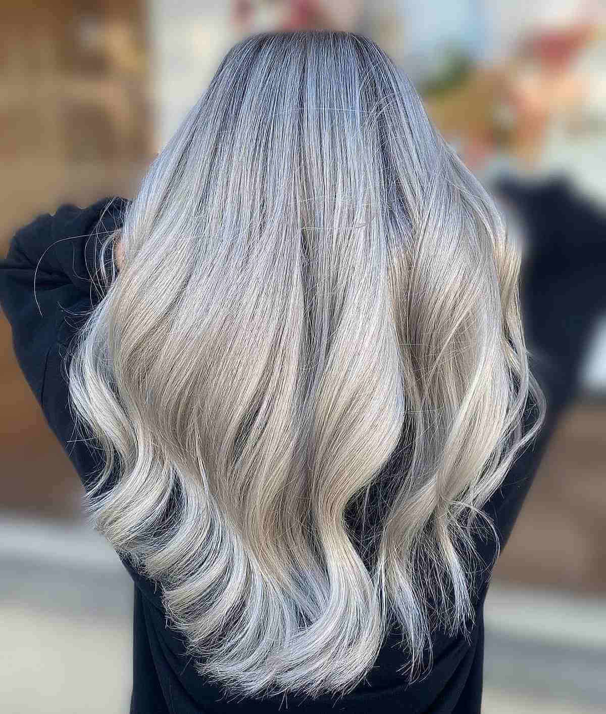 Contrasting Platinum Icy Blonde Balayage