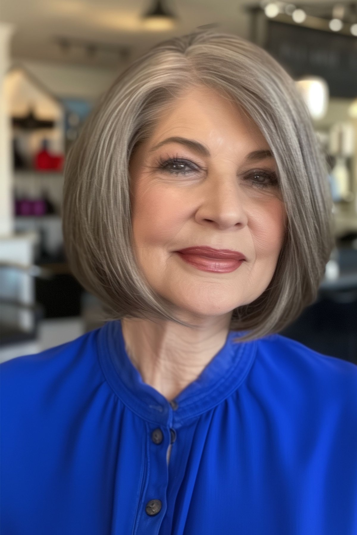 Salt and Pepper Bob for Older Women with Thick Hair