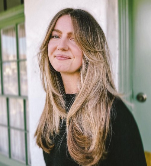 Long Hair with Curtain Bangs and Layers