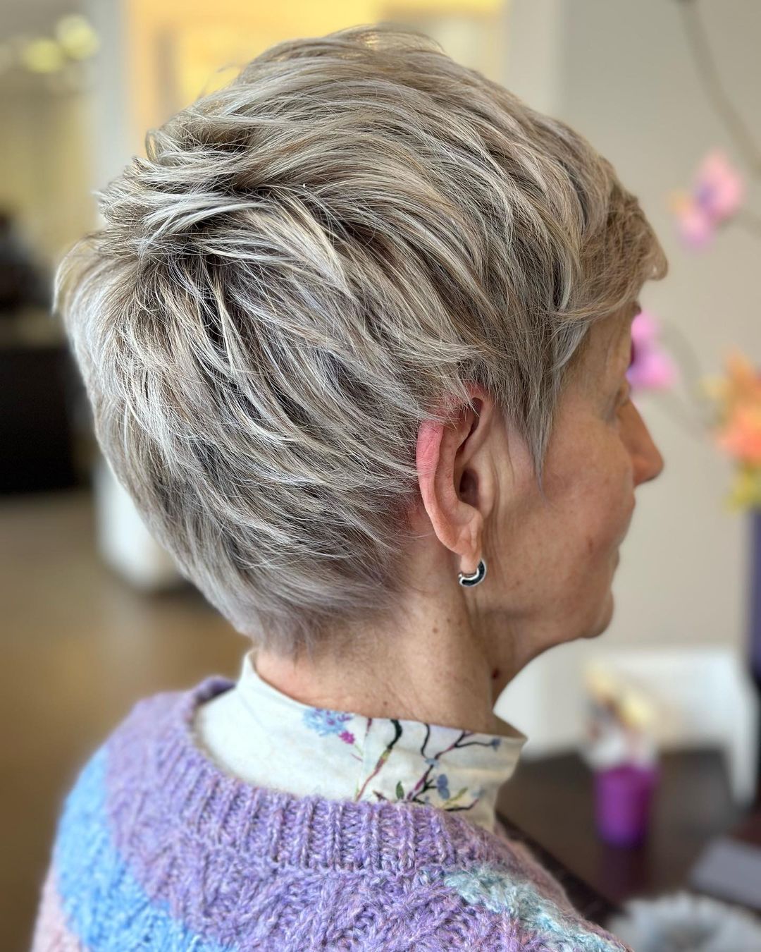 Spiky Gray Pixie with Blonde Highlights