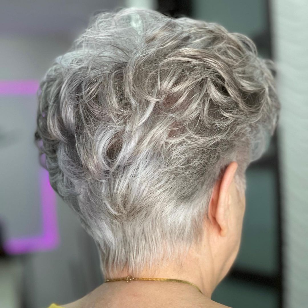 Over 60 Gray Wavy Pixie Hairstyle