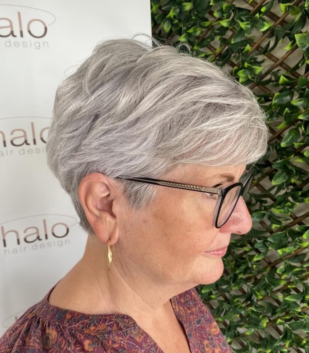 Over 60 Neat Gray Pixie with Bangs