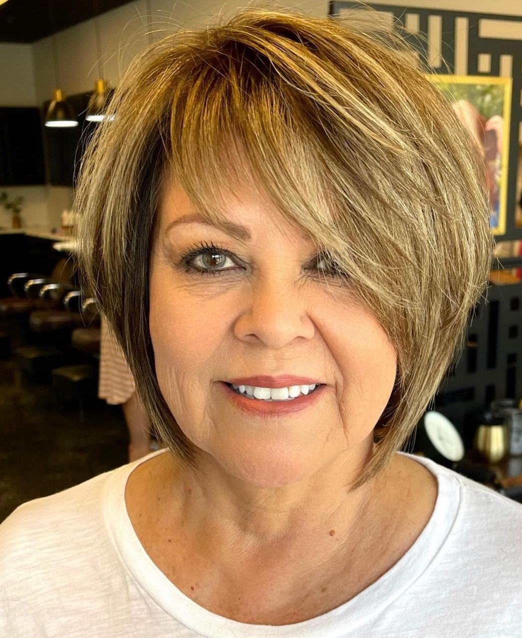 Choppy Bob with Side-Swept Bangs for Seniors