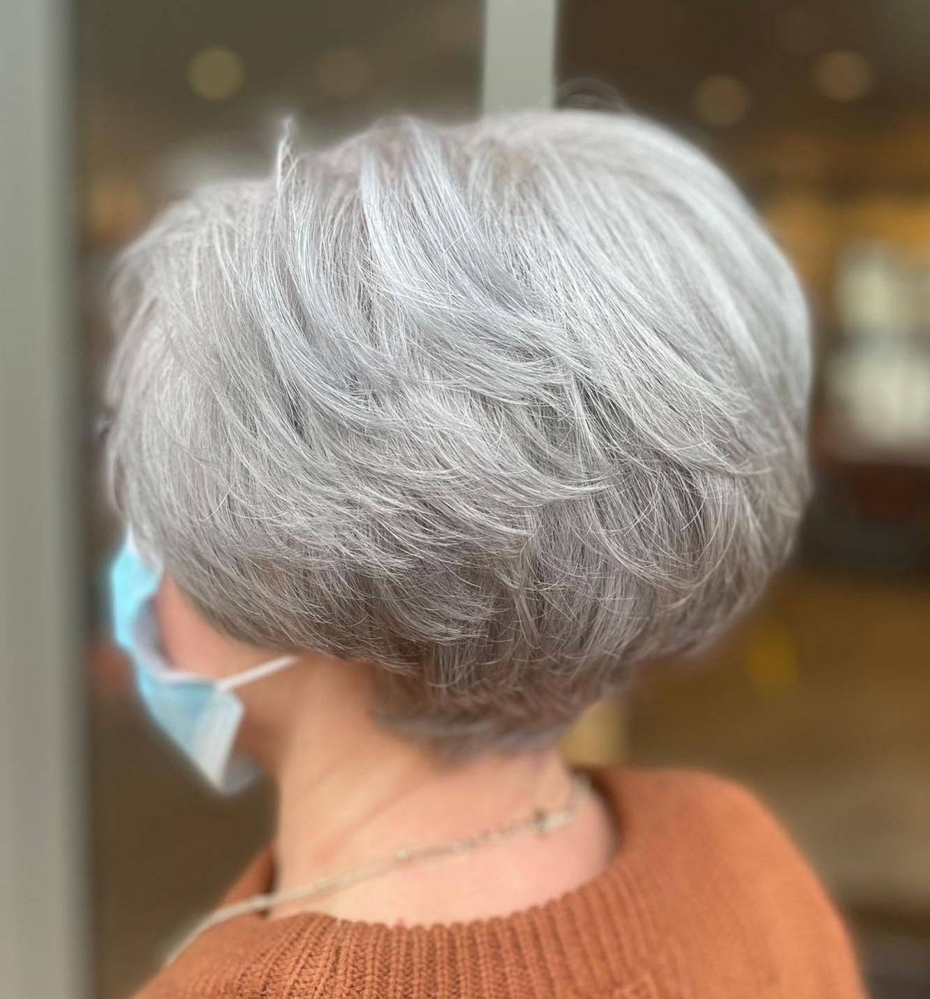 Short Stacked Silver Hairstyle Over 60