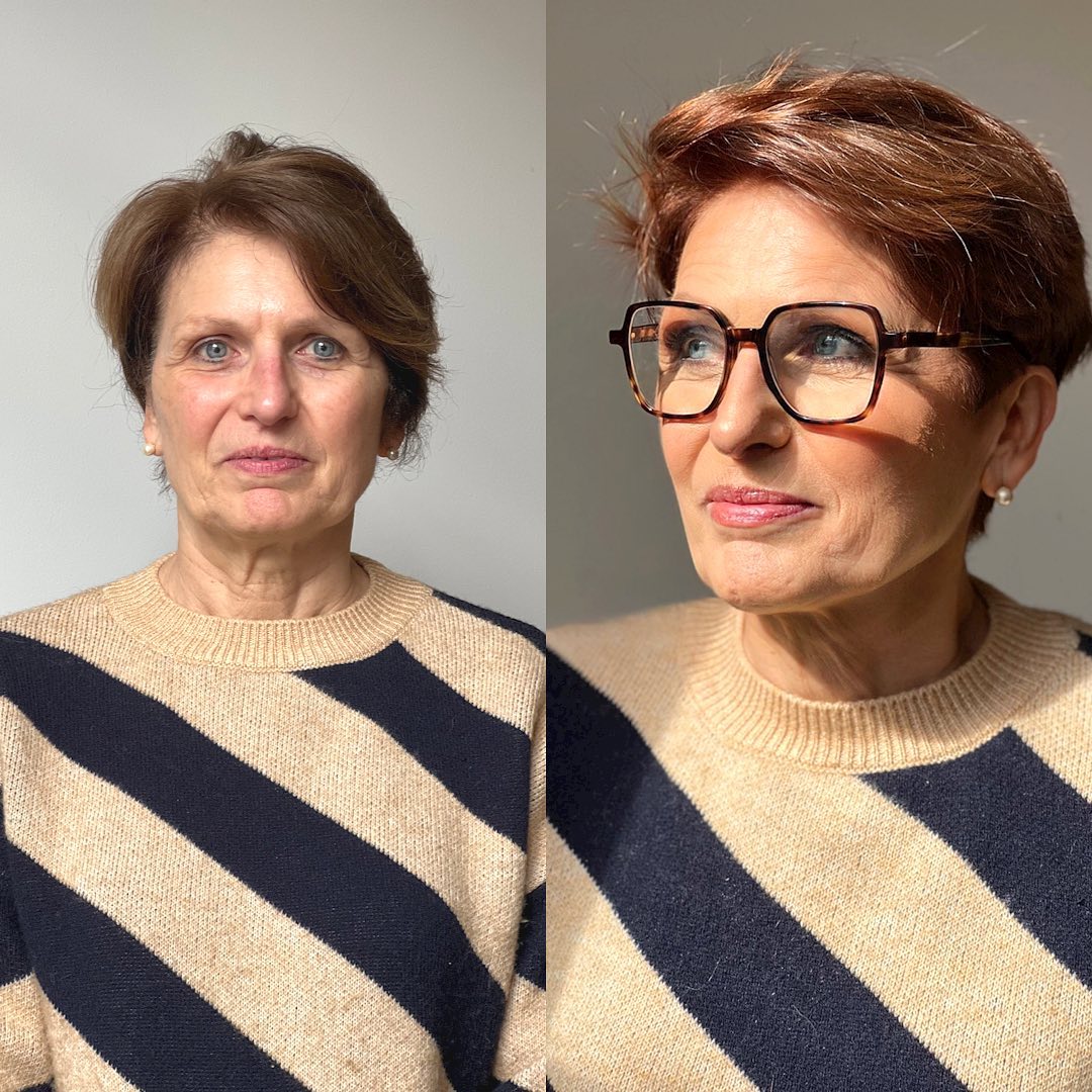 Over 60 Pixie with Glasses Before and After