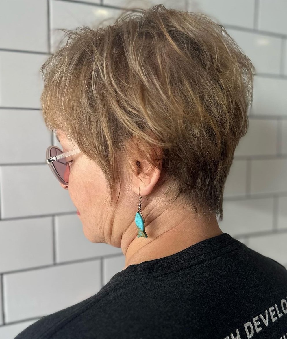 Fine Hair Lived-In Dark Blonde Pixie Over 60