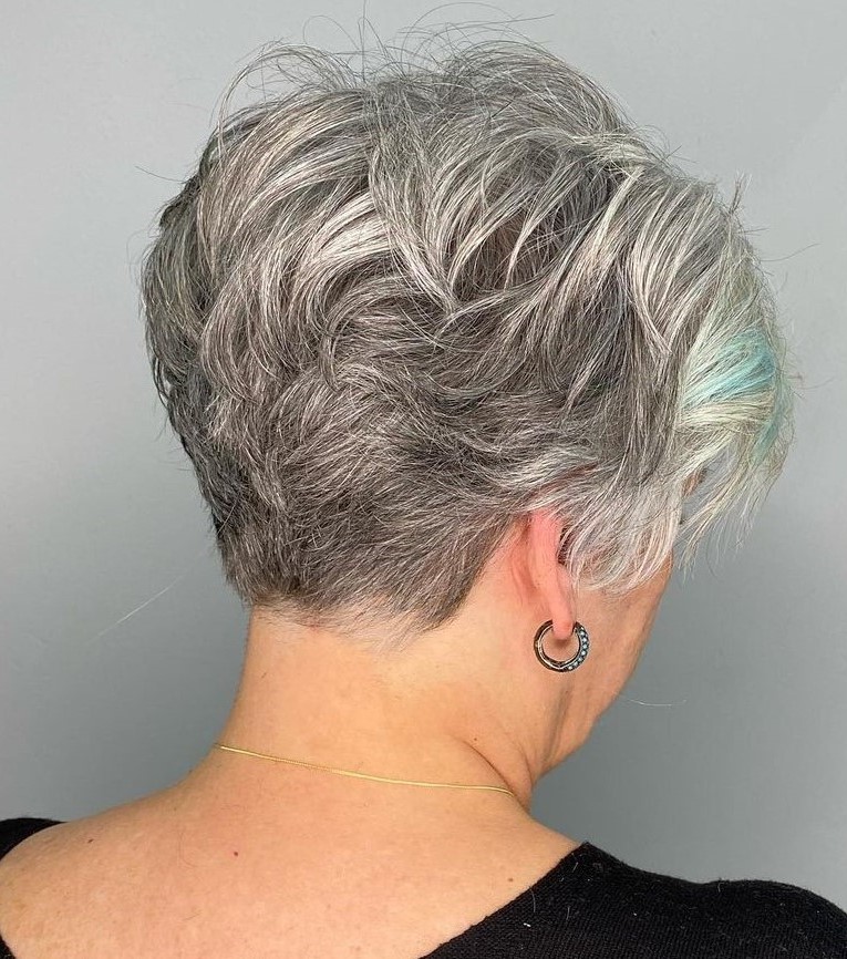 Voluminous Salt-and-Pepper Pixie with Nape Undercut