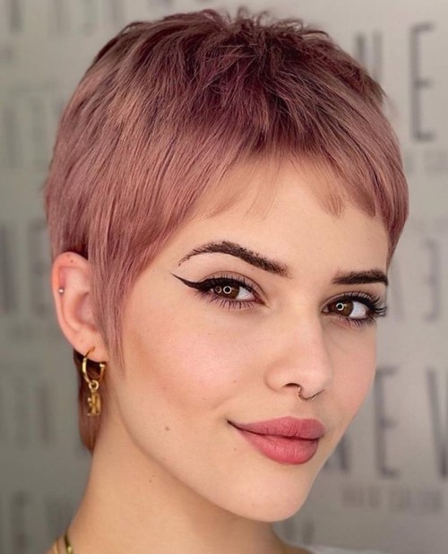 Long Rose Gold Pixie Haircut