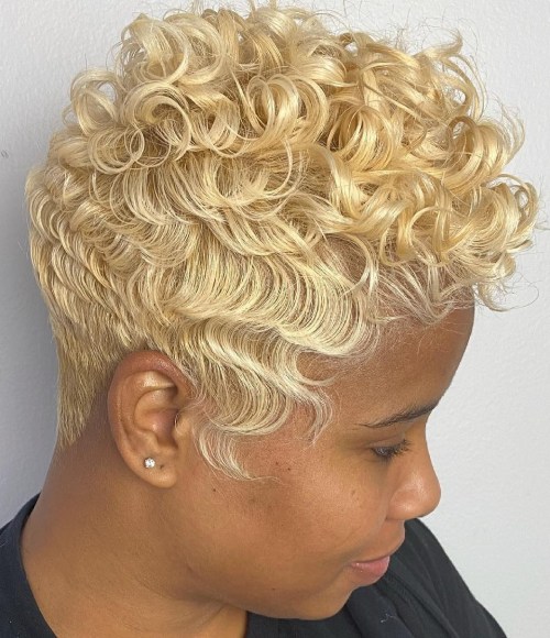 Sandy Blonde Curly Pixie