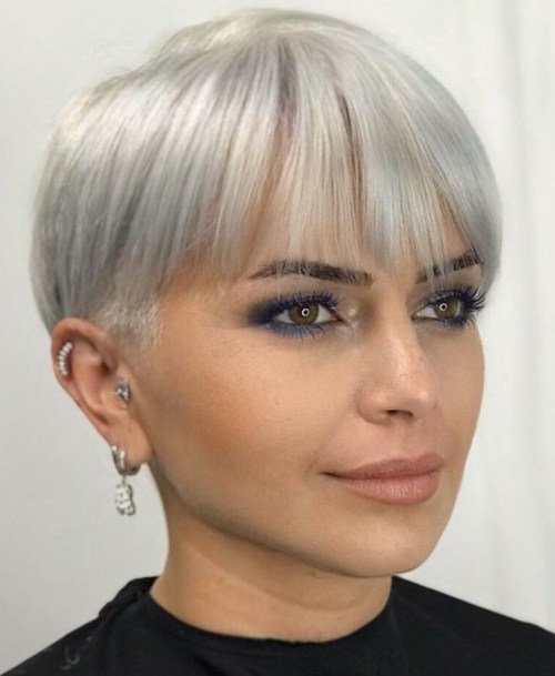 Short Silver Pixie Bob with Bangs