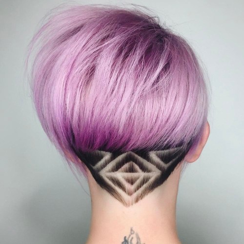 Pastel Purple Bob With Nape Hair Tattoo