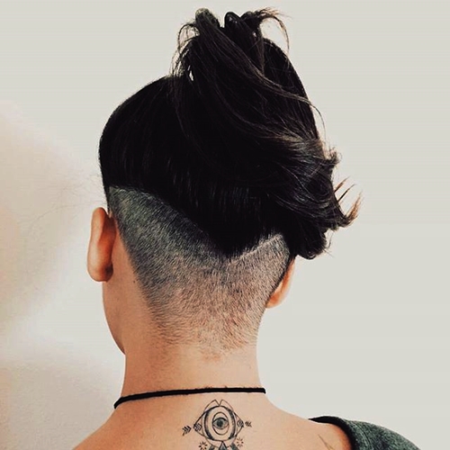 ponytail with V shaped nape undercut