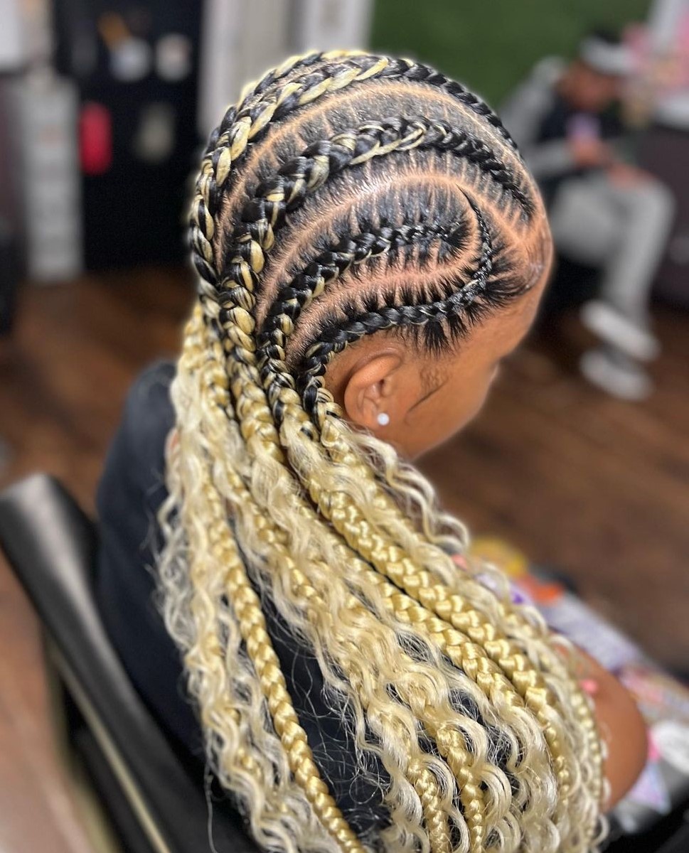 Stitch Braids with Blonde Feed In Hair