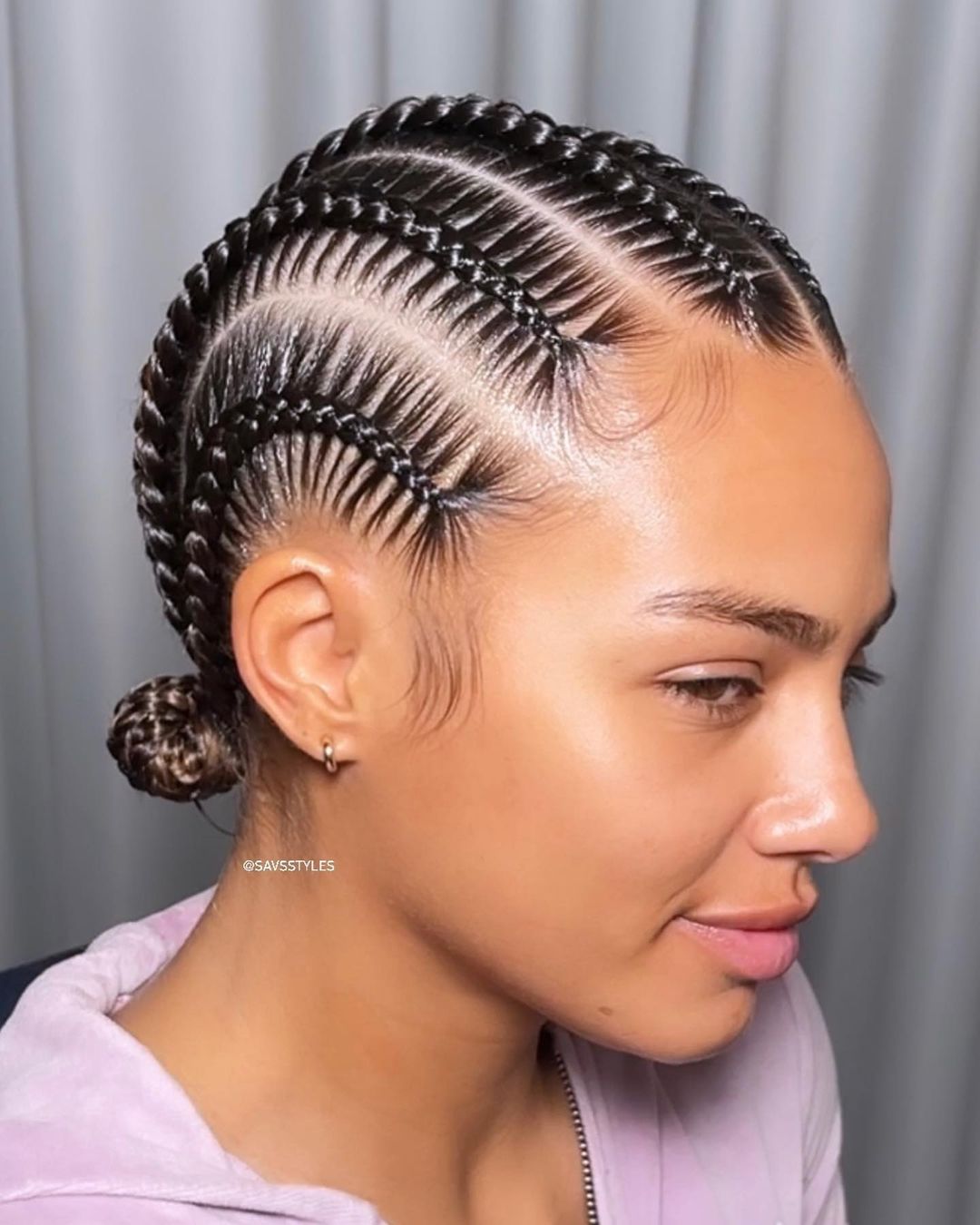 Straight Back Stitch Cornrow Braids into Low Bun