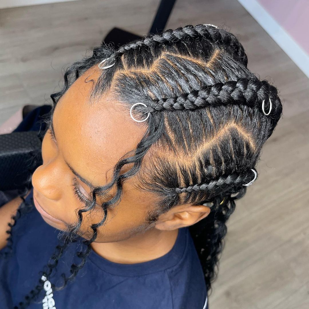 Four Stitch Cornrows with Zig Zag Parting