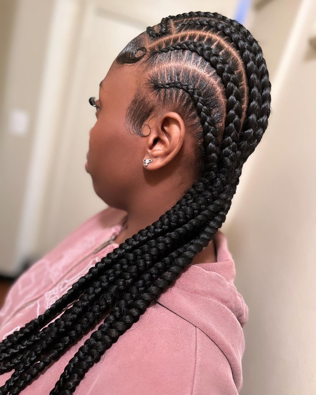 Classic Cornrows with Thin Stitch Parting