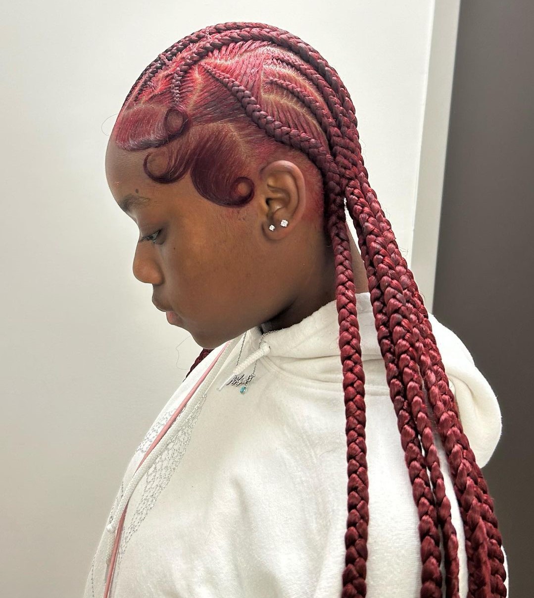 Burgundy Braided Hairstyle for Black Women