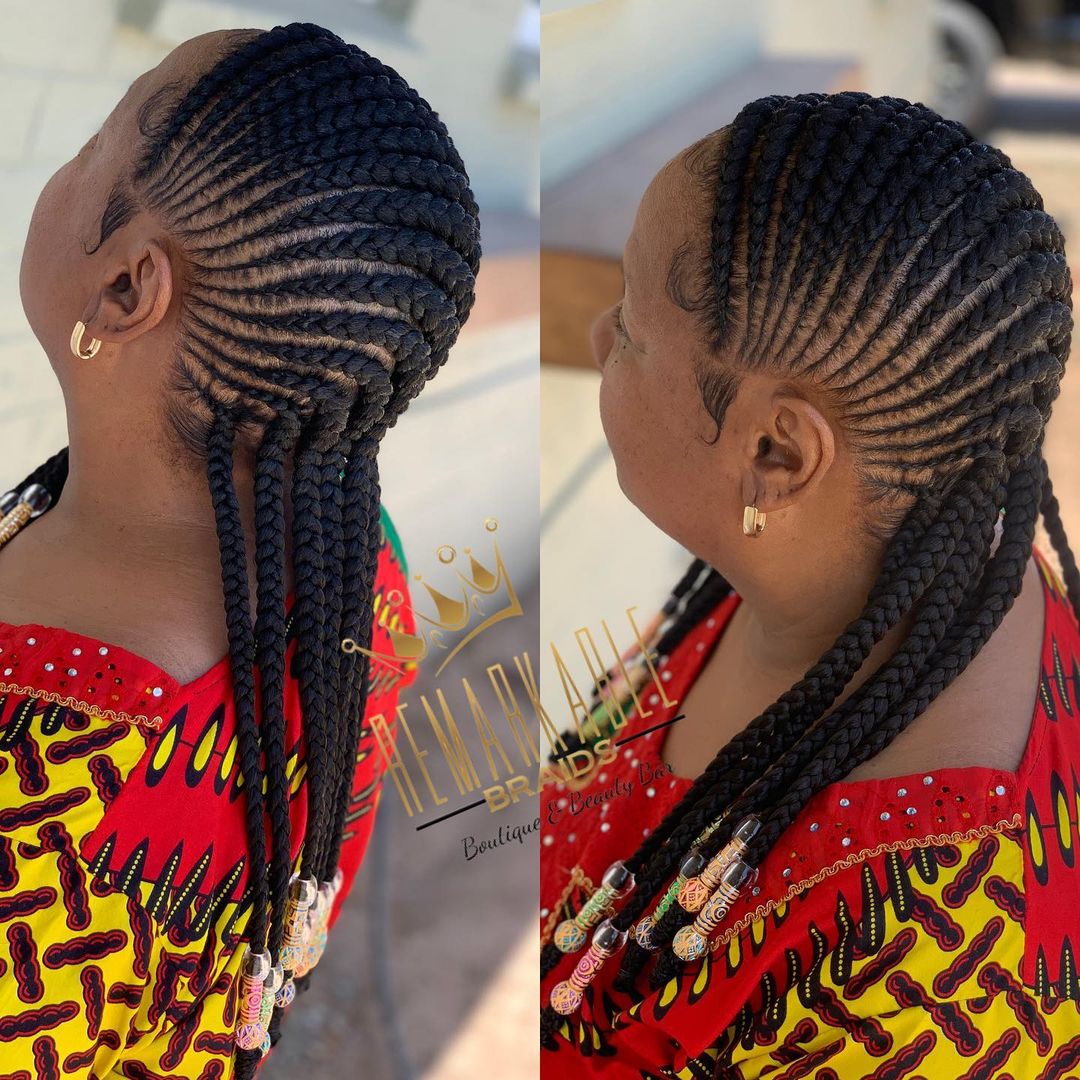 Angled Cornrows with Beads on Ends