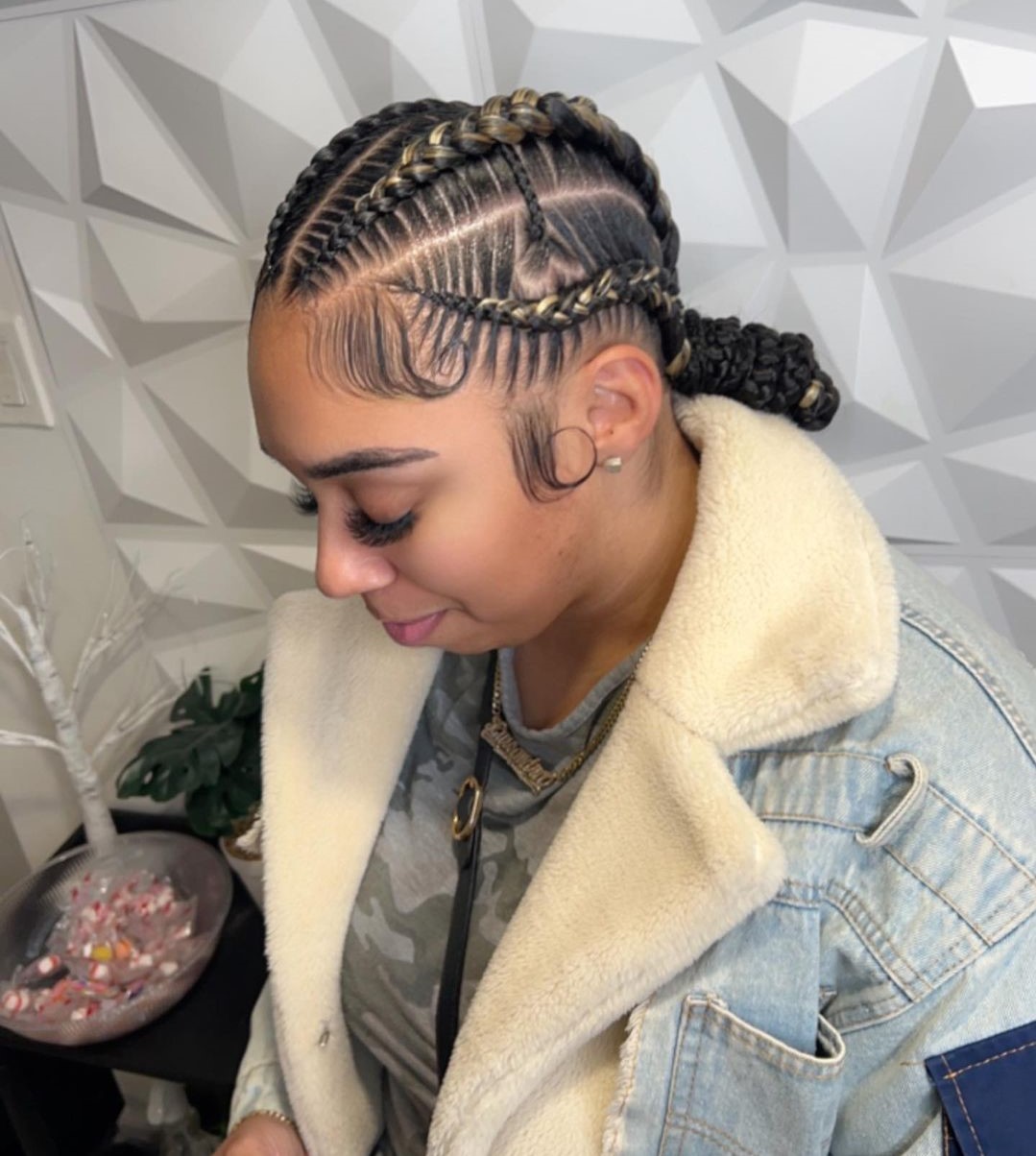 Four Stitch Braid Cornrows with Small Heart Detail