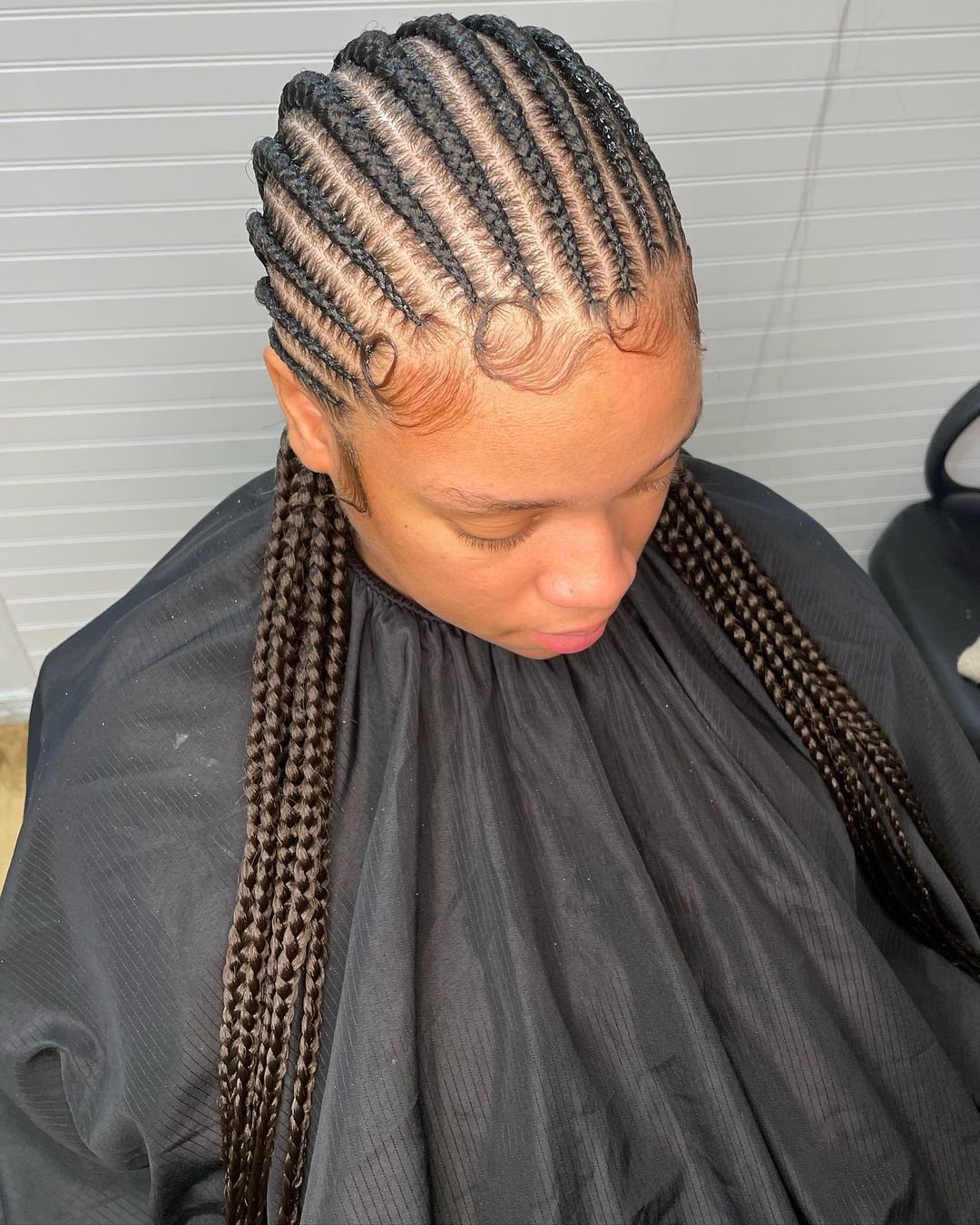 Many Straight Back Feed In Stitch Braids Hairstyle