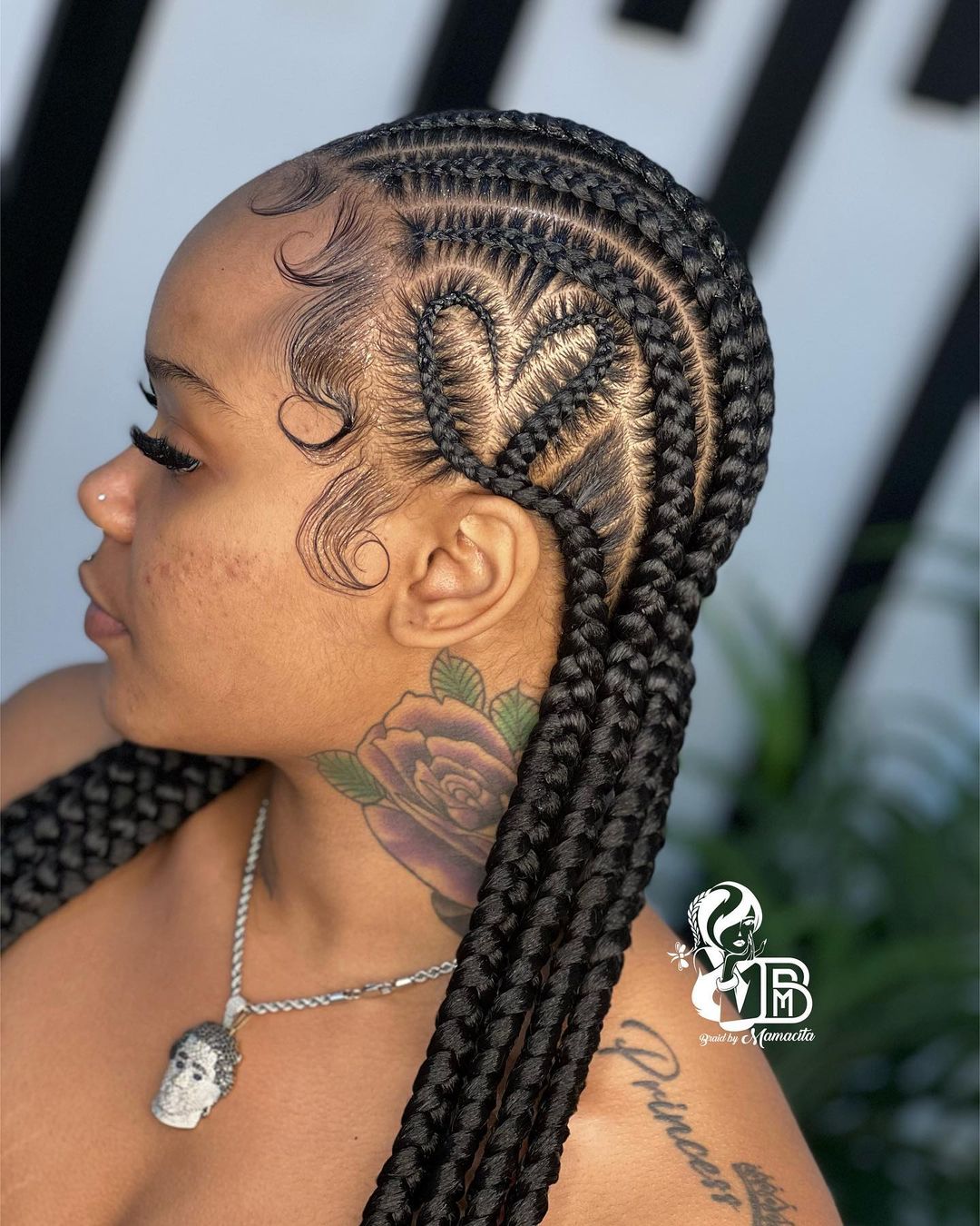 Cornrows with a Heart Shape Design