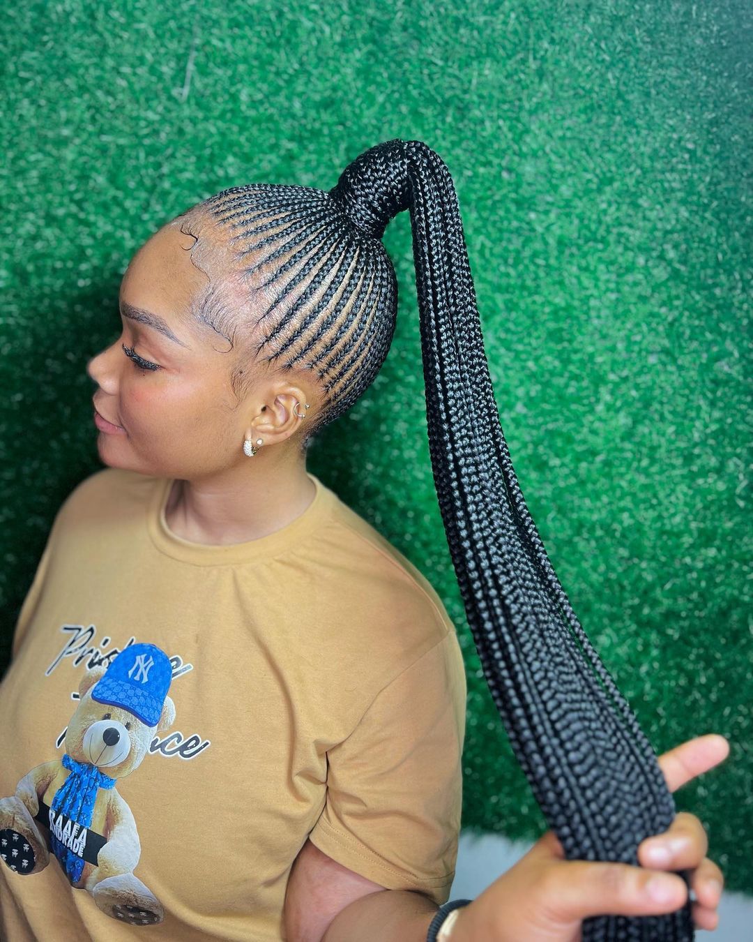 Thin Cornrows into a Long Braided Bun