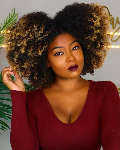 Natural Black Hair with Blonde Tips