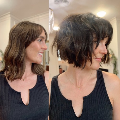 Chin Length Shaggy Bob with Bangs