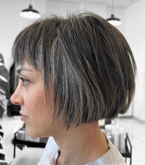 Jaw Length Sliced Straight Salt and Pepper Bob