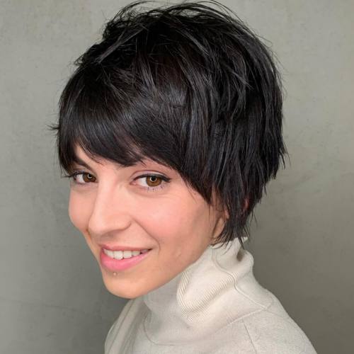 Sliced Brunette Pixie Bob with Bangs