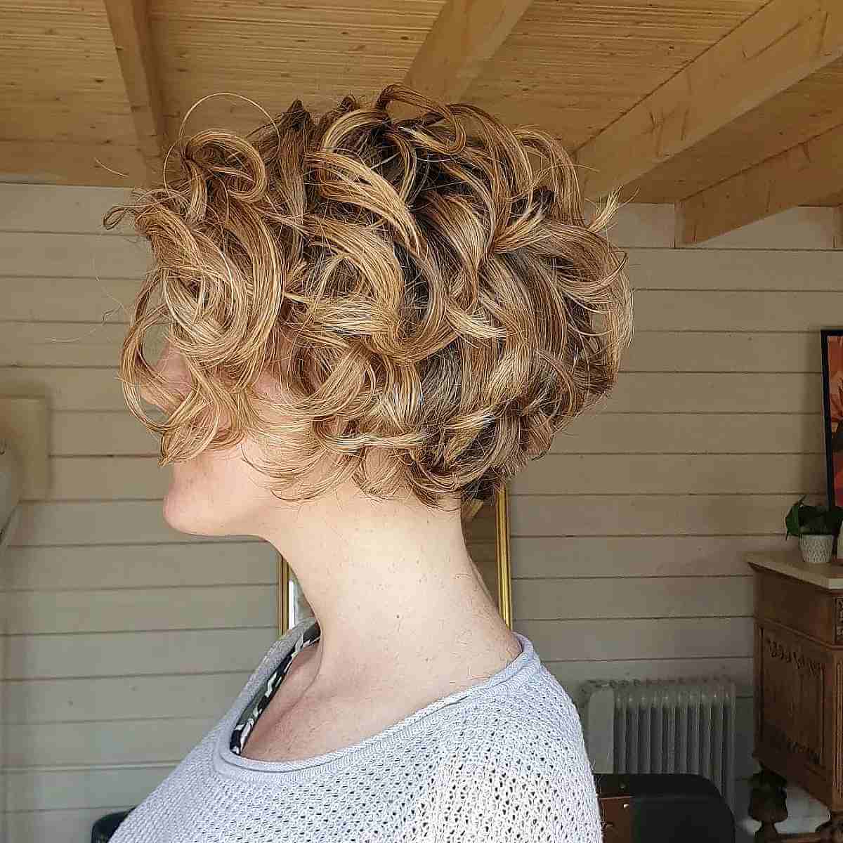 Short Angled Stacked Curly Bob