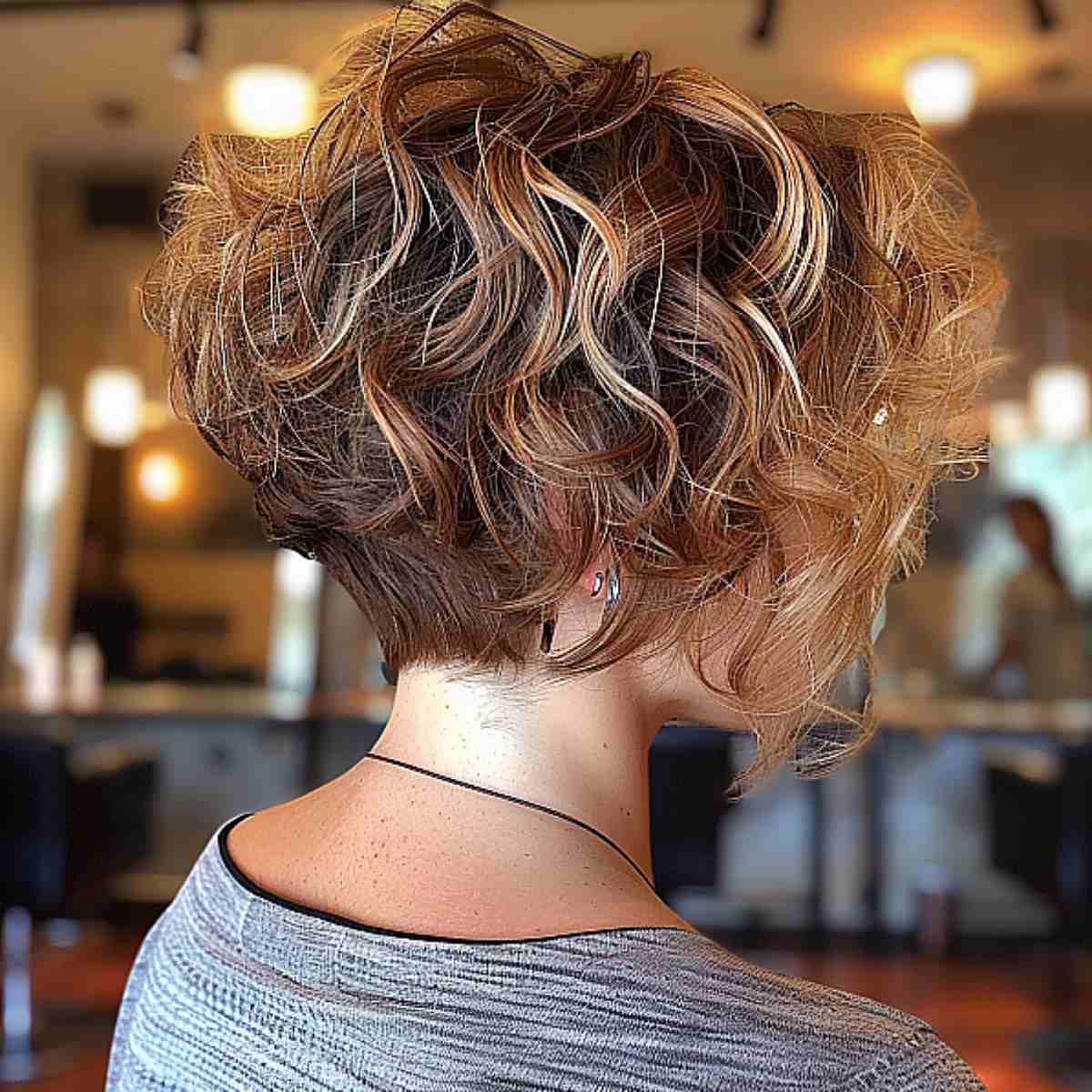 Stacked Short Curled Bob Hairstyle with Tapered Nape