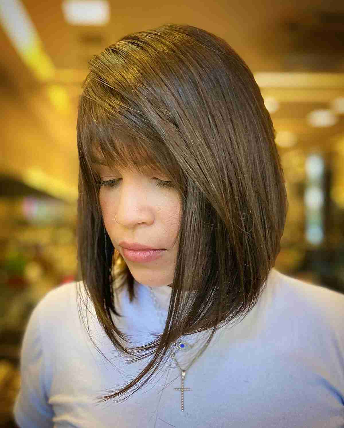 Cute A-Line Bob Cut with Side-Swept Fringe