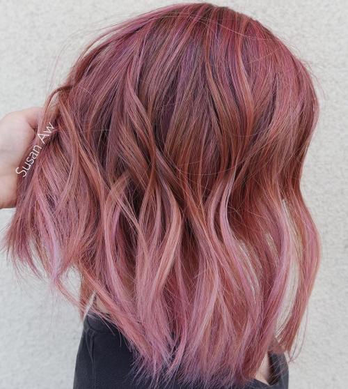 Burgundy to Pink Ombre Bob