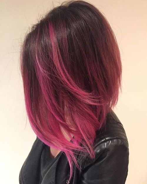 Angled Lob with Pink Balayage