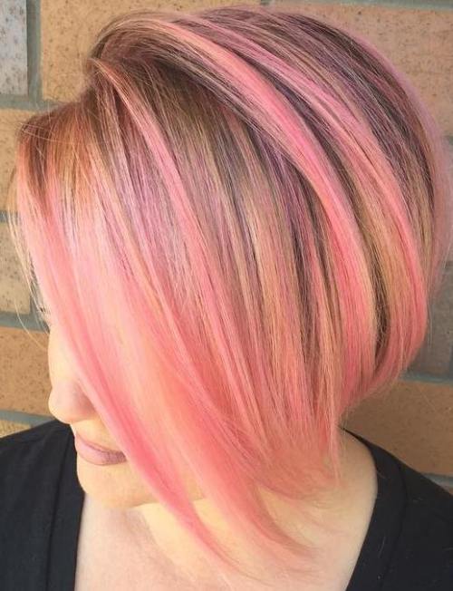 Pastel Pink Highlights for Golden Blonde Bob