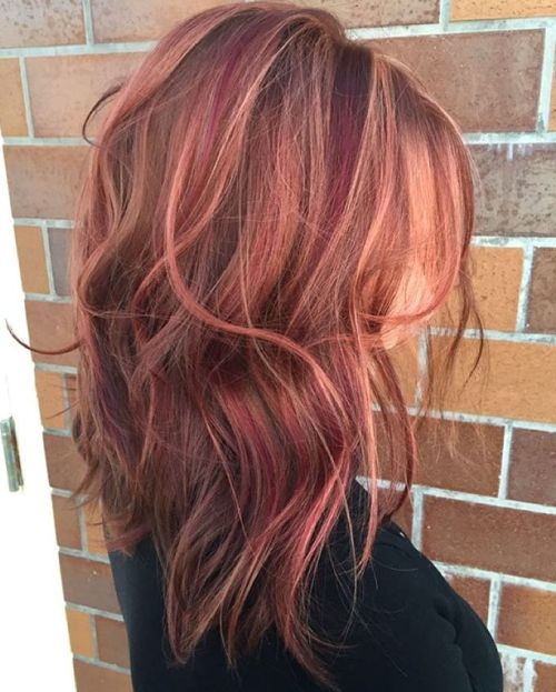 Rose and Burgundy Highlights for Brown Hair