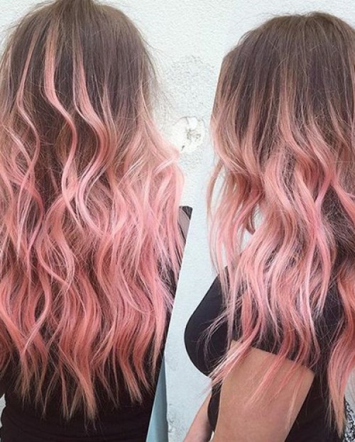 Brown Hair with Pastel Pink Ombre Highlights