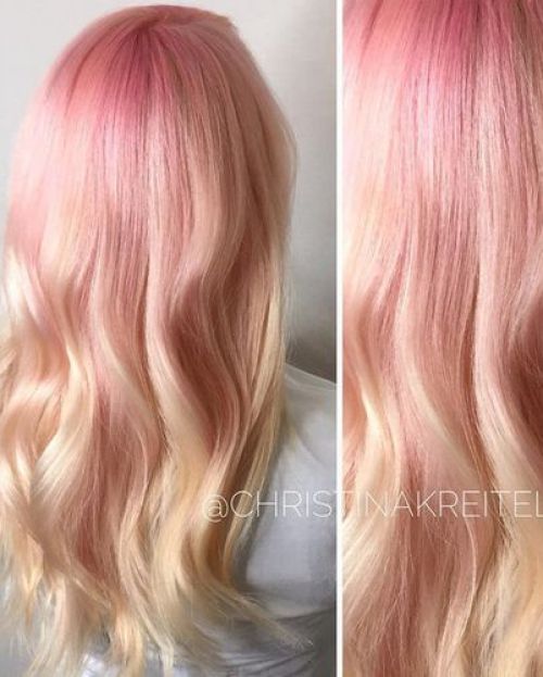 Creamy Blonde Hair Color with Pastel Pink Roots