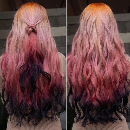 Pastel into Dark Pink Fade with Black Dip Dye