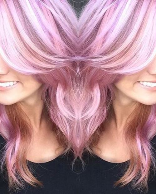 Pastel Pink Hair with White Highlights and Brown Lowlights