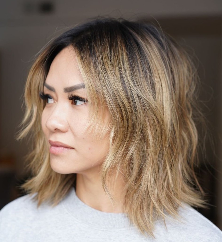 Choppy Bob with Layers and Blonde Balayage