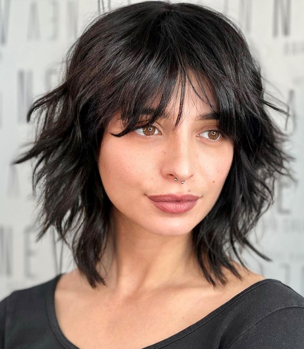 Messy Layered Bob with Choppy Bangs