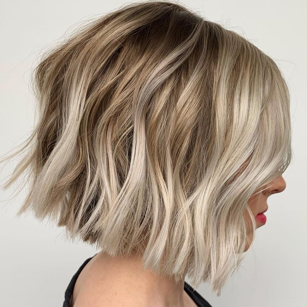 Choppy Bob with Bright Blonde Balayage