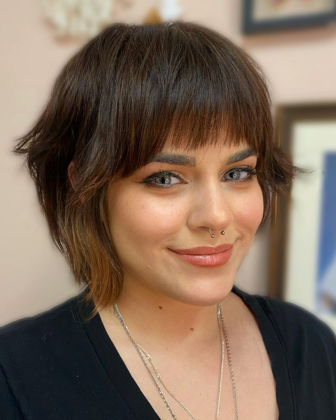 Cute Layered Bob with Straight Across Bangs