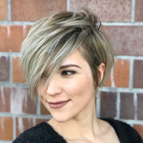 Long Shaggy Ash Bronde Pixie With Bangs