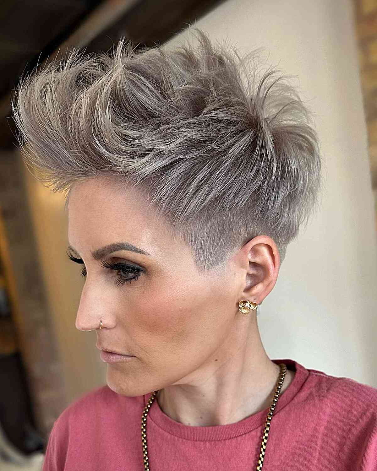 Ash Gray Spikey Pixie Cut for ladies with straight hair