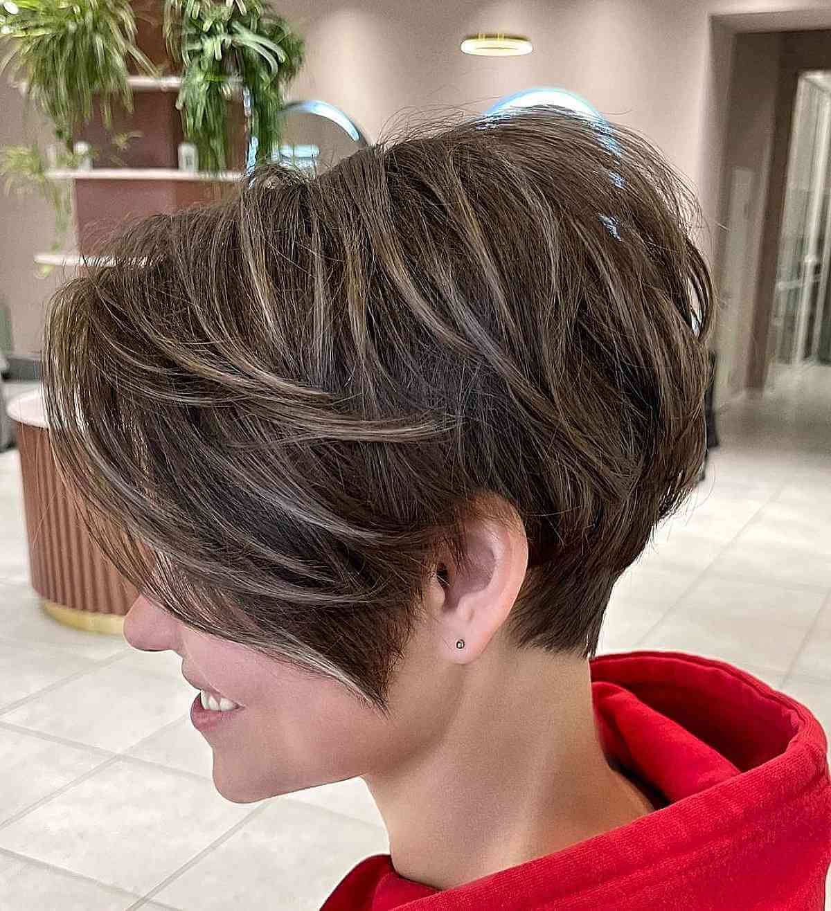 Long Chocolate Textured Bixie Cut