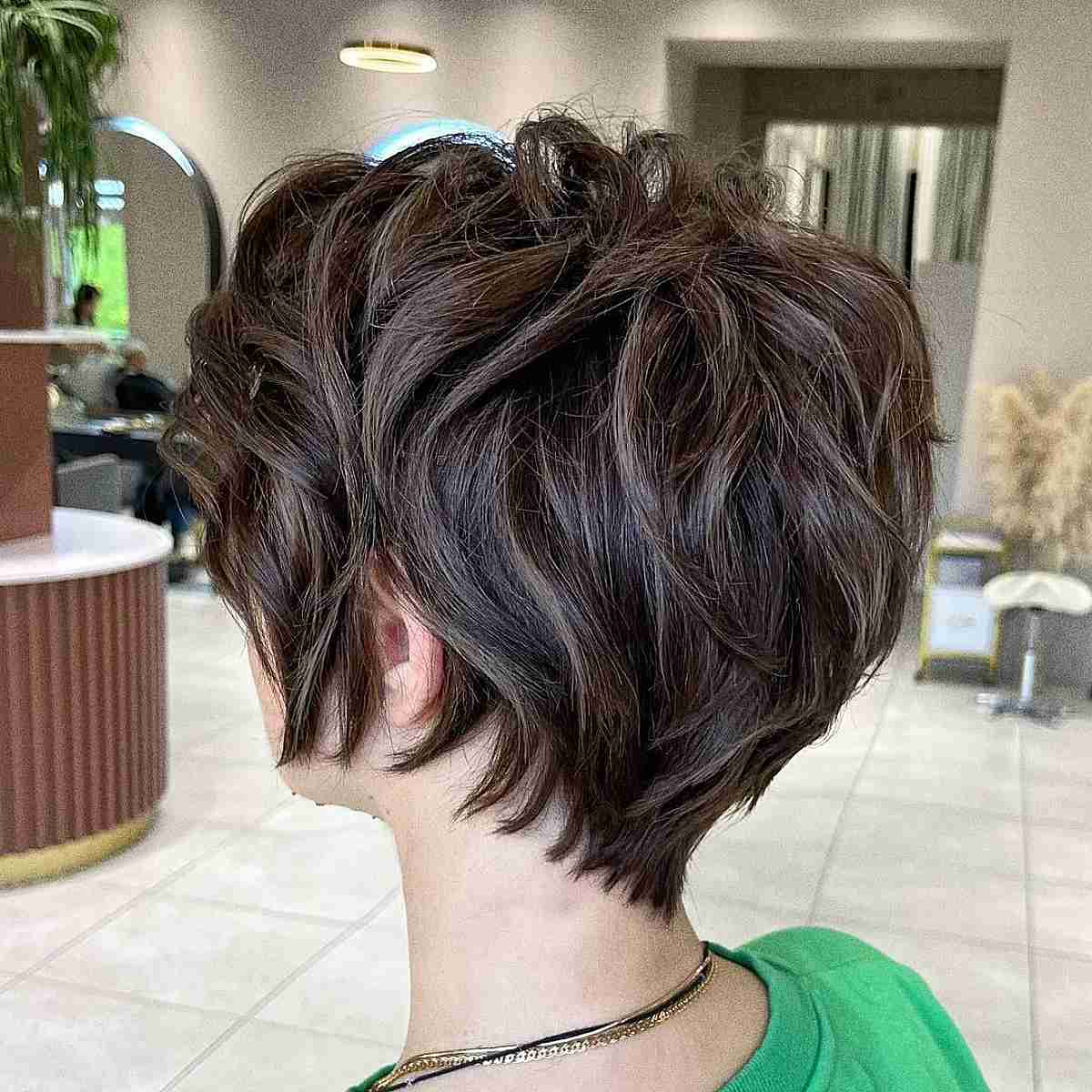 Messy Brunette Pixie Bob Haircut