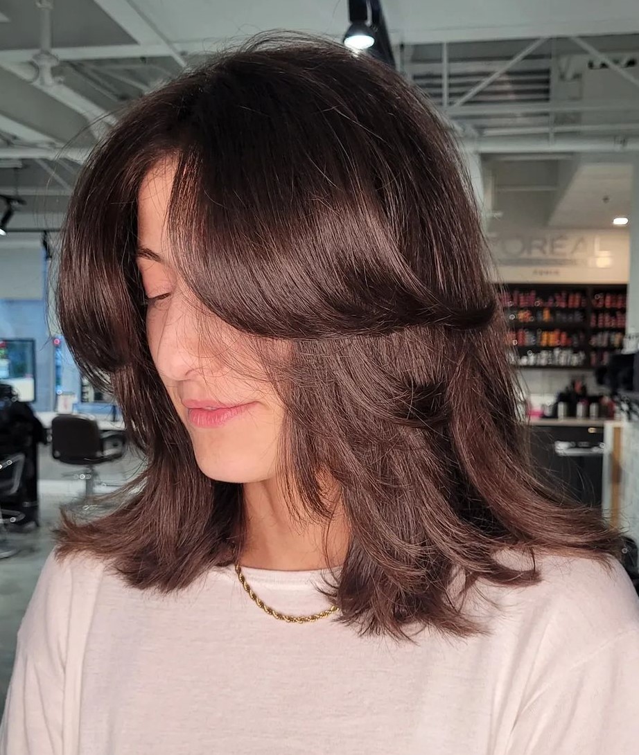 Chocolate Brown Collarbone Length Cut with Layers